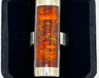Vintage Sterling Silver Jay King Desert Rose Trading Amber Modernist Ring