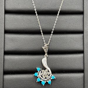 Vintage turquoise and marcasite necklace in sterling silver