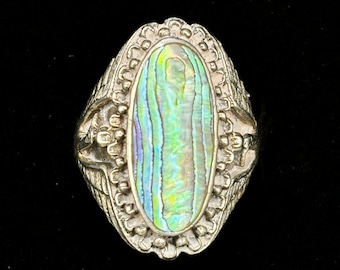 Vintage abalone statement ring in sterling silver