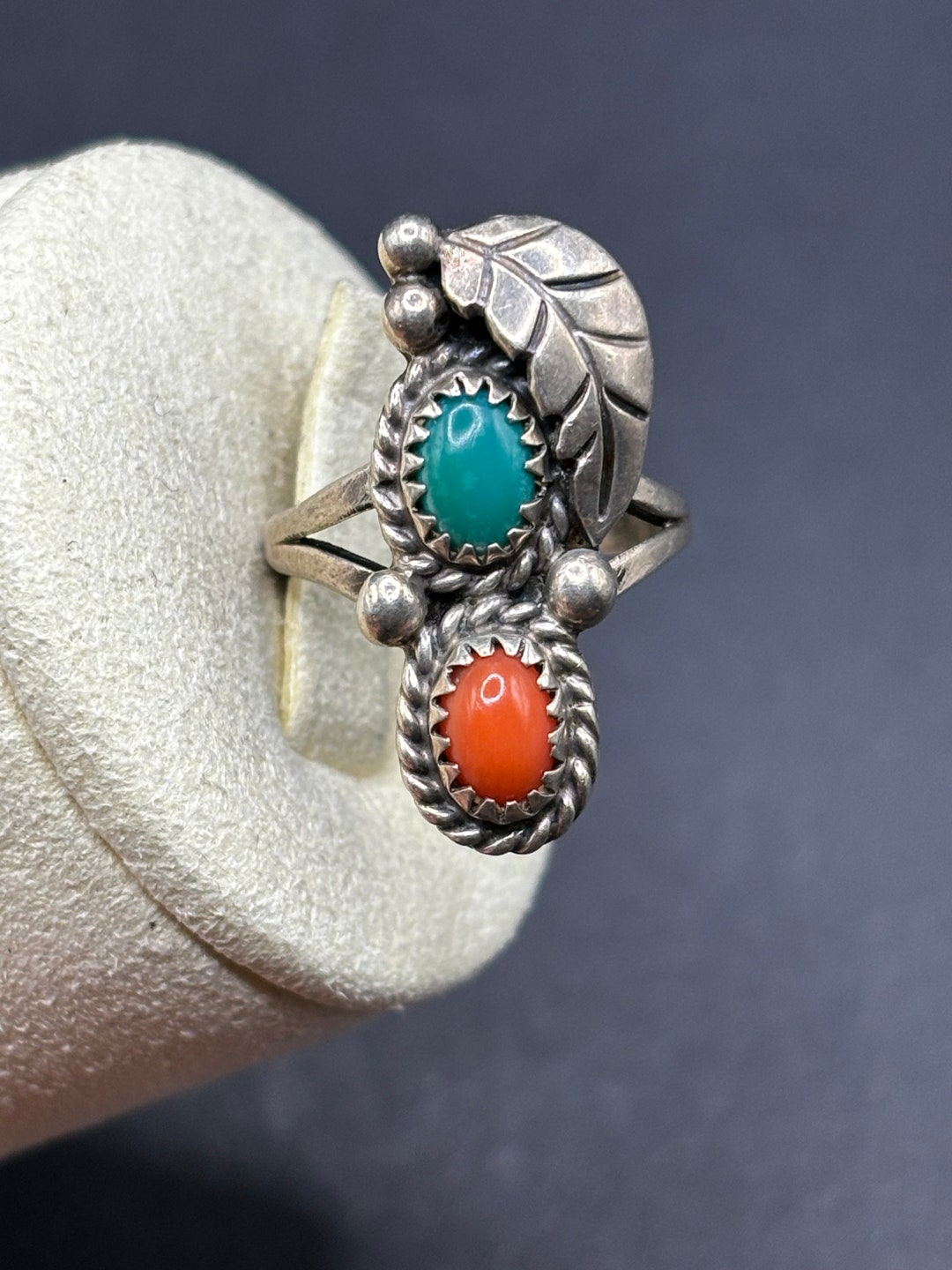 Vintage Navajo Sterling Silver Ring With Turquoise and Coral by Artist ...