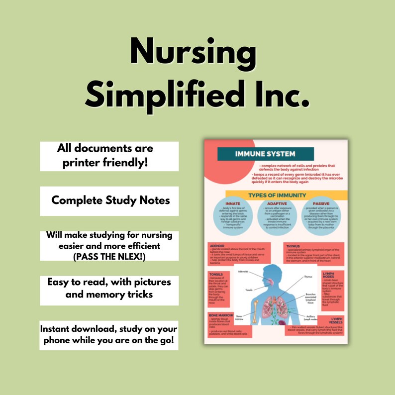 8 Pages Immune System Study Notes | Nursing School | Anatomy and ...