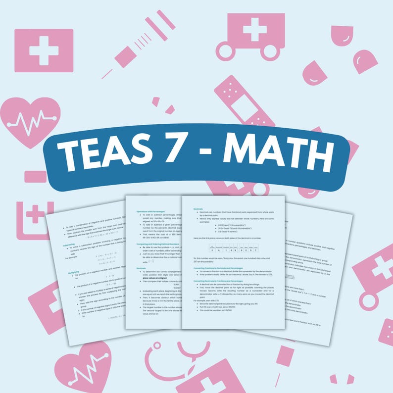 Math Section - TEAS Exam 7 | Nursing School | Study Guide Posters ...