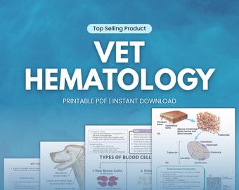 Pacchetto di appunti di ematologia veterinaria, lezioni di medicina veterinaria, medico veterinario per animali domestici, studenti universitari di veterinaria, cura degli animali, revisore veterinario