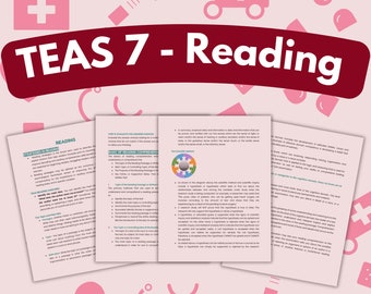 Sezione di lettura - Esame TEAS 7 / Scuola per infermieri / Pre Med / Poster della guida allo studio / Appunti delle lezioni / Guida TEAS 7 / Recensione TEAS