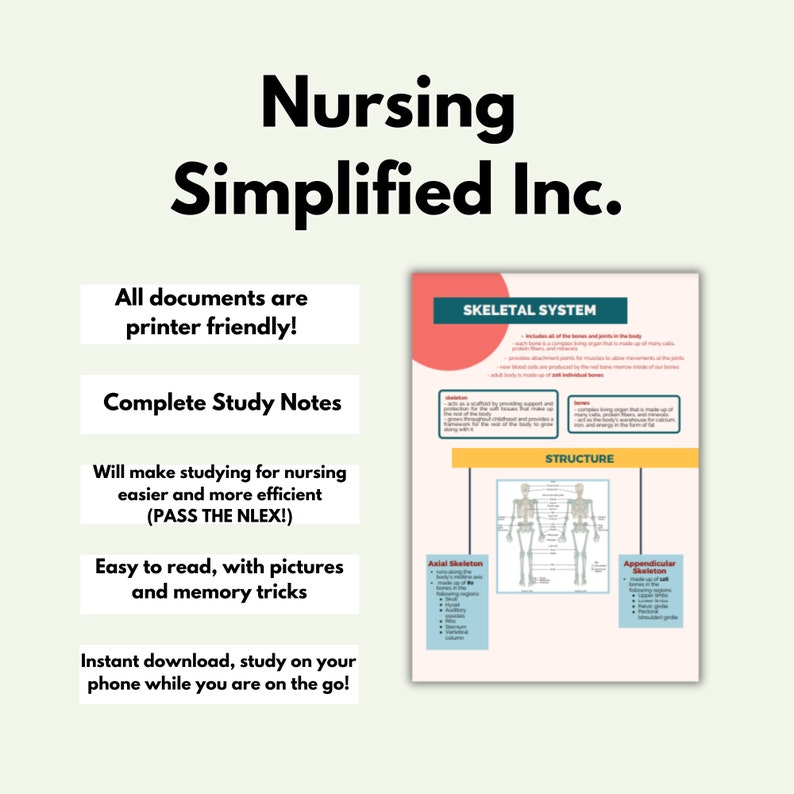 Skeleton Format Note Taking 10 Pages Skeletal System Study Guide | Med Student | Pre Med Lectures ...