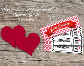 Cute Love Coupon Book - Printable Love Coupons - Gift for Her / Valentines Gift for Him - Boyfriend Girlfriend Printable Anniversary Gift