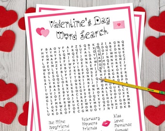 Valentine's Day Printable Word Search | Valentine Word Search | Valentine Printable Game | Valentine's Day Party Games