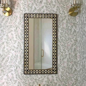 Bone Inlay Rectangular Mirror: Handcrafted Wall Decor
