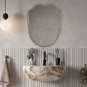 Handmade Asymmetrical Brass Wall Mirror: Italian Style Bathroom Decor