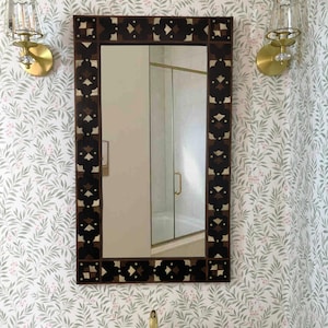 Bone Inlay Wall Mirror: Rectangular Vanity Mirror, Handmade Decor