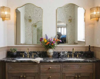 Handmade Scalloped Brass Mirror: Château Style Vanity Mirror