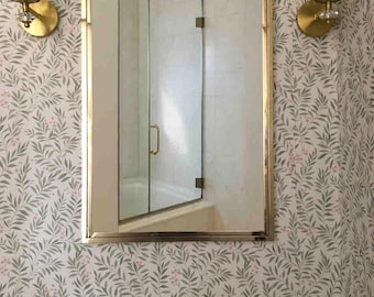 Gold Brass Rectangular Mirror: Handmade Modern Vanity Bathroom Decor Mirror