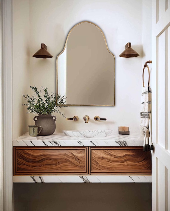 Handmade Antiqued Brass Arch Mirror - Shield Shape Mirror