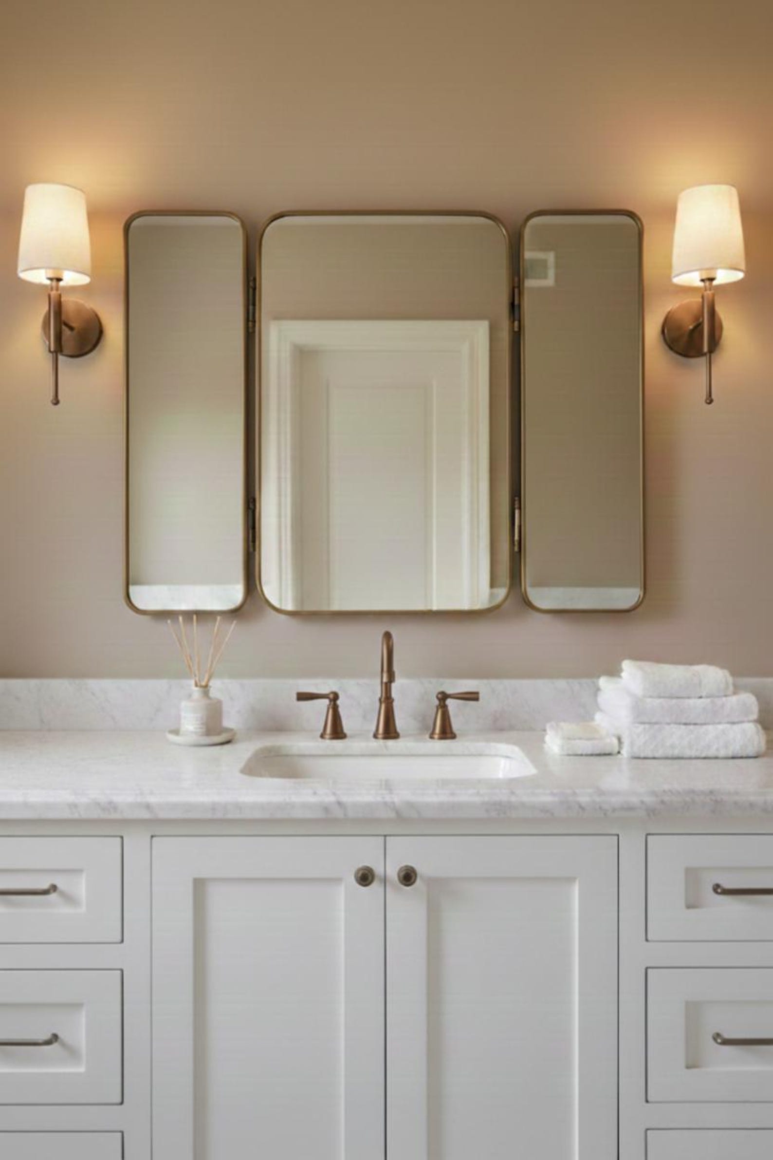 Tri Fold Brass Bathroom Mirror – Three Panel Triptych Vanity Mirror - Etsy