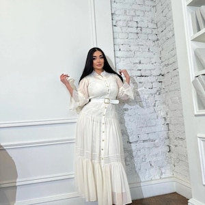 Women White Soft Dress, Summer Women Dress, Soft Women Dress with Sleeves, Boho Dress, Casual Clothes