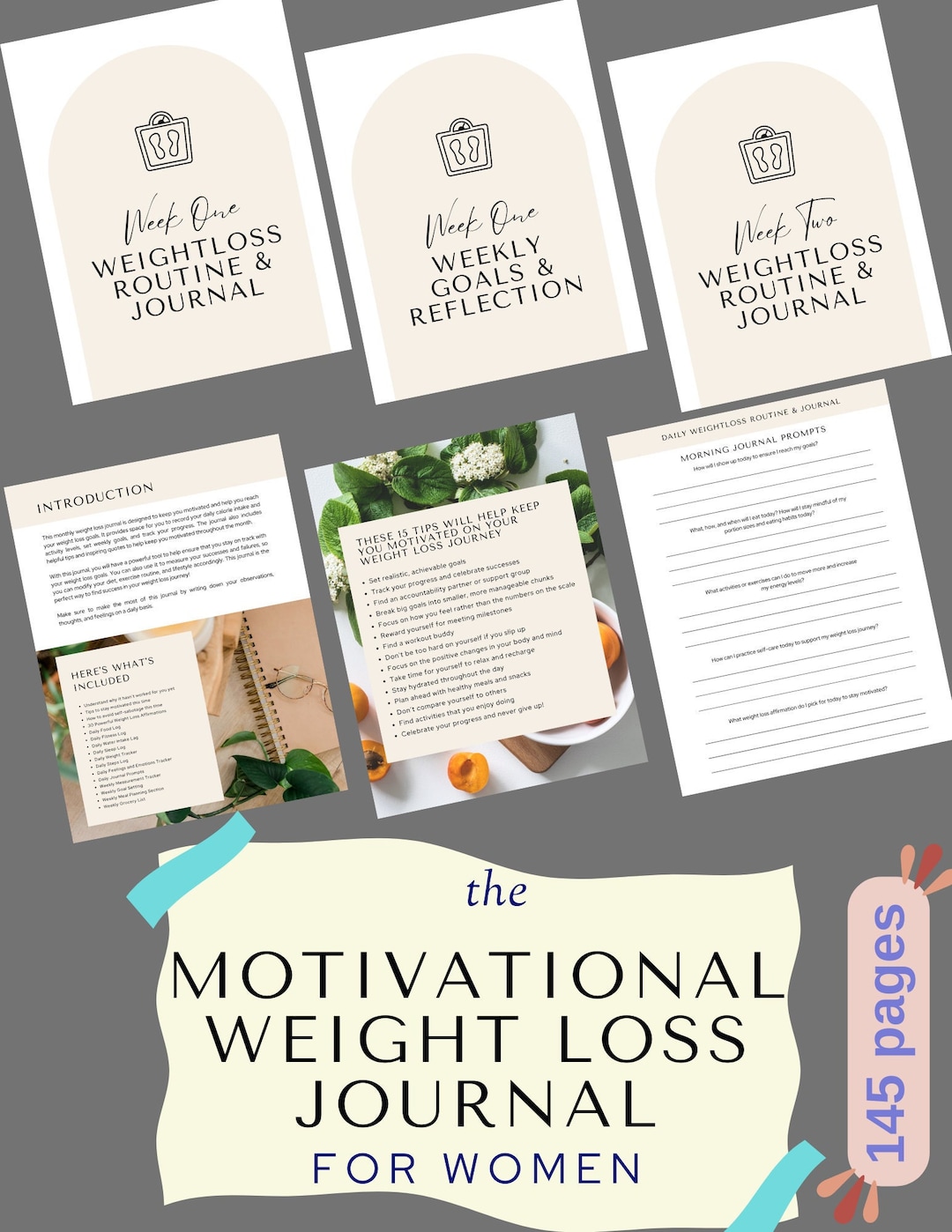 Monthly Motivational Weight Loss Journal for Women, 145 Pages With Inspiring Quotes and Prompts ...