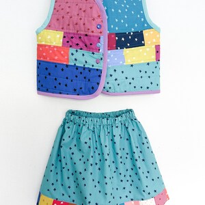 Children’s Patchwork Reversible Quilted Vest and Skirt Handmade Size 4/5