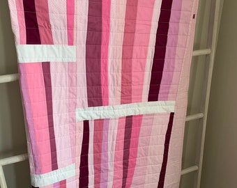 Throw or Lap Quilt - Big Girl Quilt - Modern Nursery Baby Crib Quilt - Modern Quilt- Inspired by DSQ pattern A Different Stripe.