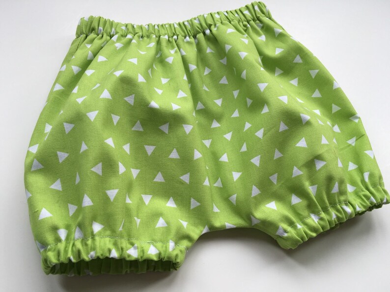 Baby Shorts Sizes 3 months Unisex Baby Bloomers -Tossed Triangles Aqua or Lime Girl or Boy Baby BLOOMERS BUBBLE SHORTS 2 yrs.