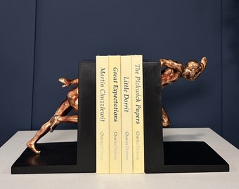 Pair of Gold Sprinting Running Resin Bookends | Contemporary Modern Gift | Home Accessories Decor