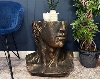 Rustic Bronze Roman Style Woman's Head Side Table | Quirky Elegant Homeware Decor Accessories