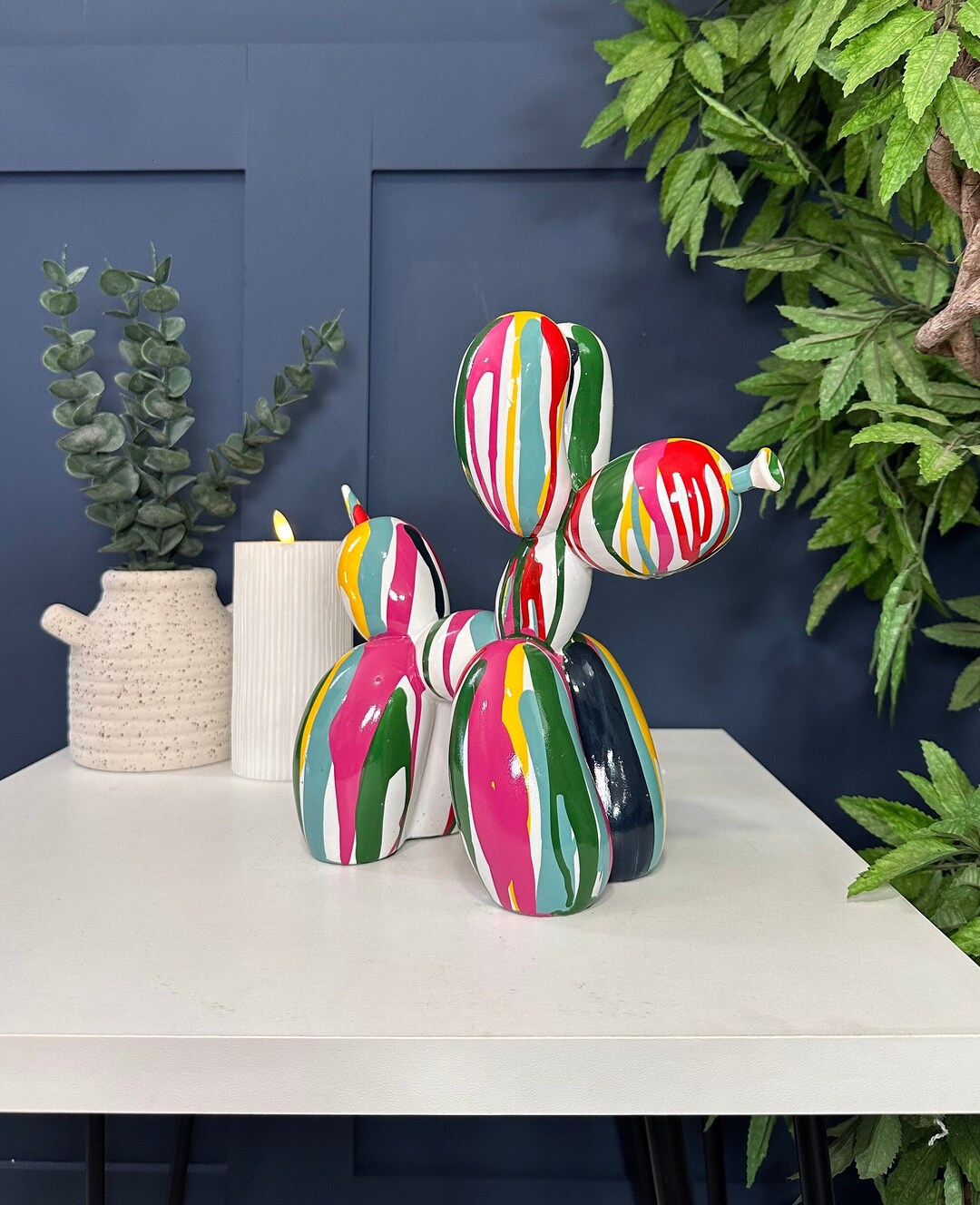 Large Modern Drip Art Paint Balloon Dog Ornament Sculpture Decor Hand