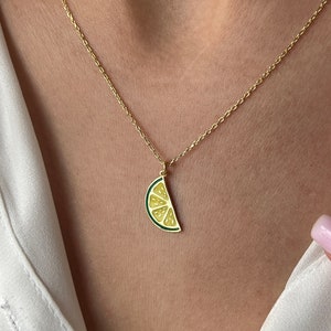 Lime Necklace - 925 Sterling Silver - Lemon Necklace - Anniversary Gift - Summer Necklace - Spring Jewelry - Yellow Jewelry