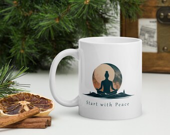Beginnen Sie mit Frieden Weiße Tasse