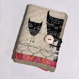 Sashiko stitched quilted needlebook 7 Owls, Pink