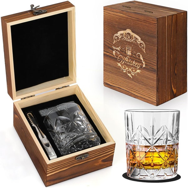 Whiskey Stones Gift Set with Granite Chilling Rocks and Single Glass