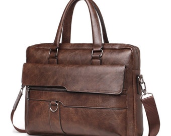 Men's Luxury Leather Briefcase - Business Travel A4 Document Organizer