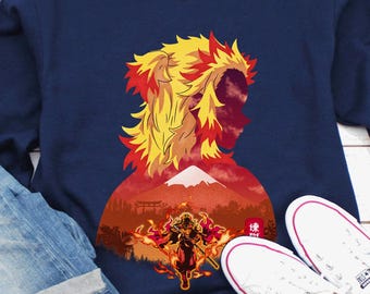 Rengoku Demon Slayer Anime Sweatshirt, Regoku Kimetsu No Yaiba Sweater, Flame Hashira Kyojuro Rengoku Sweaters, Akaza, Mitsuri Kanroji Gift