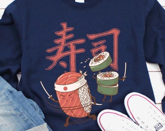 Japanese Sushi Sweatshirt, Roll Asian Food Sweater, Kawaii Sushi Nigiri Sashimi Japanese Food Gift, Seafood Sweater, Salmon Sushi Chef Gifts