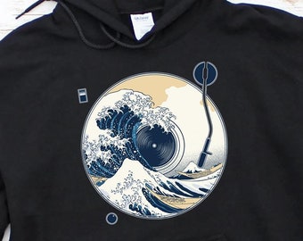 Kanagawa Japanese the Great Wave Hoodie, Hokusai Wave Hoodie, Asian Art, Fuji, Tsunami Hoodies, Kanagawa Wave Japan Music Hoodie