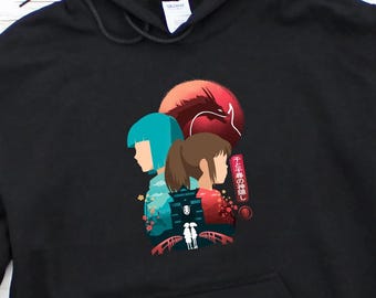 Studio Ghibli Spirited Away Hoodie, Haku, Chihiro, No Face Vintage Anime Minimal Hoodies, Dragon Ghibli Miyazaki Manga Minimalist Sweatshirt