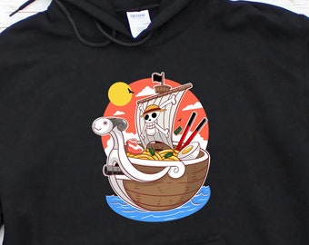 Ramen Luffy Anime Hoodie, One Piece Ramen Noodles Hoodies, Pirate King Manga Hoodie, Asian Food Anime Gift, Straw Hat Pirates Ramen Japanese