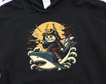 Funny Ninja Cat Hoodie, Samurai Cats Hoodies, Neko Hoodie, Japanese Warrior Cat Meme, Kawaii Cat Lover Gift, Katana Cat Japan Hoodies
