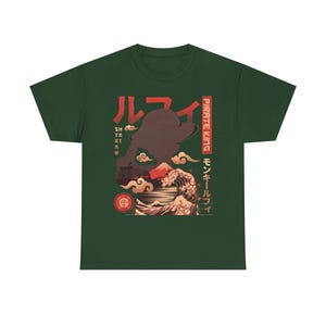Pirate King Luffy Anime Shirt, Straw Hat Pirates Monkey D Luffy One Piece Manga Shirt, Mugiwara, Sanji, Zoro Japanese Anime Tee Forest Green