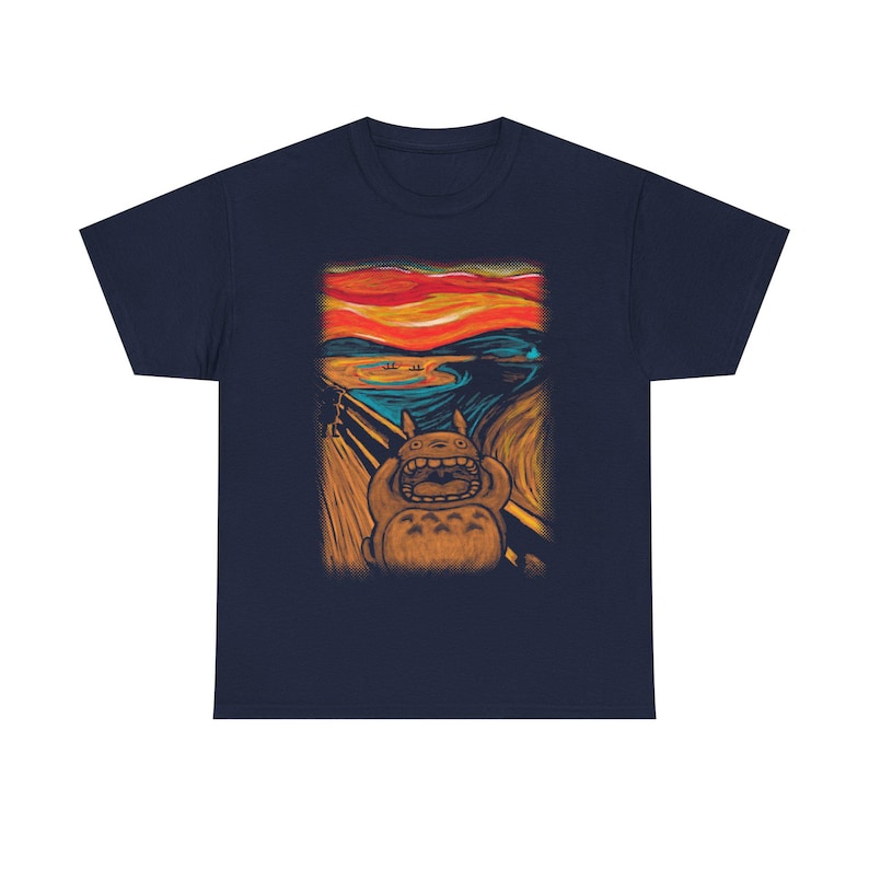 Totoro Edvard Munch The Scream Shirt, My Neighbor Totoro TShirt, Vintage Studio Ghibli T Shirt, Hayao Miyazaki Tee, Anime Christmas Gift Navy