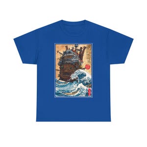 スタジオジブリの動く城のシャツ、神奈川沖浪裏の日本アニメ宮崎駿Tシャツ、ハウルの城Tシャツ、カルシファーのジブリギフト服 Royal
