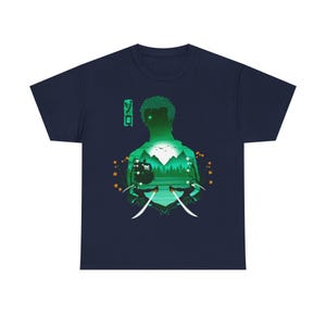 Zoro Haki Straw Hat Shirt, Swordsman Roronoa Zoro Enma Sword One Piece Gear Anime Shirt, Mugiwara, Mihawk, Japanese Pirate King Manga Tee Navy