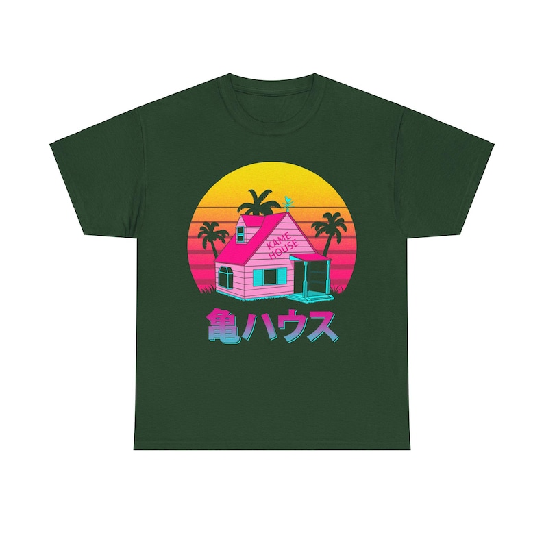 Kame House DBZ Anime Shirt, Master Roshi Dragon Ball Manga Shirt, Krillin, Japanese Goku Tee Forest Green