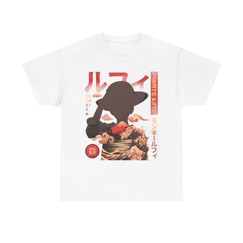 Pirate King Luffy Anime Shirt, Straw Hat Pirates Monkey D Luffy One Piece Manga Shirt, Mugiwara, Sanji, Zoro Japanese Anime Tee White