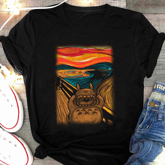 Totoro Edvard Munch The Scream Shirt, My Neighbor Totoro TShirt, Vintage Studio Ghibli T Shirt, Hayao Miyazaki Tee, Anime Christmas Gift