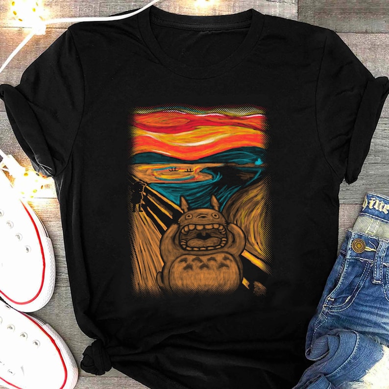 Totoro Edvard Munch The Scream Shirt, My Neighbor Totoro TShirt, Vintage Studio Ghibli T Shirt, Hayao Miyazaki Tee, Anime Christmas Gift image 1