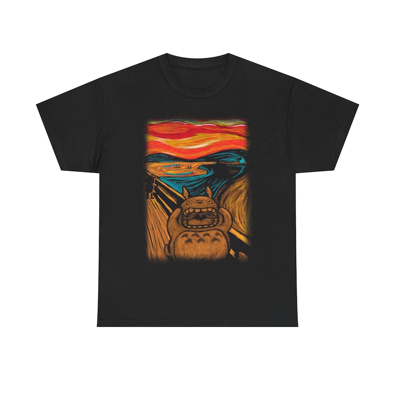 Totoro Edvard Munch The Scream Shirt, My Neighbor Totoro TShirt, Vintage Studio Ghibli T Shirt, Hayao Miyazaki Tee, Anime Christmas Gift Black