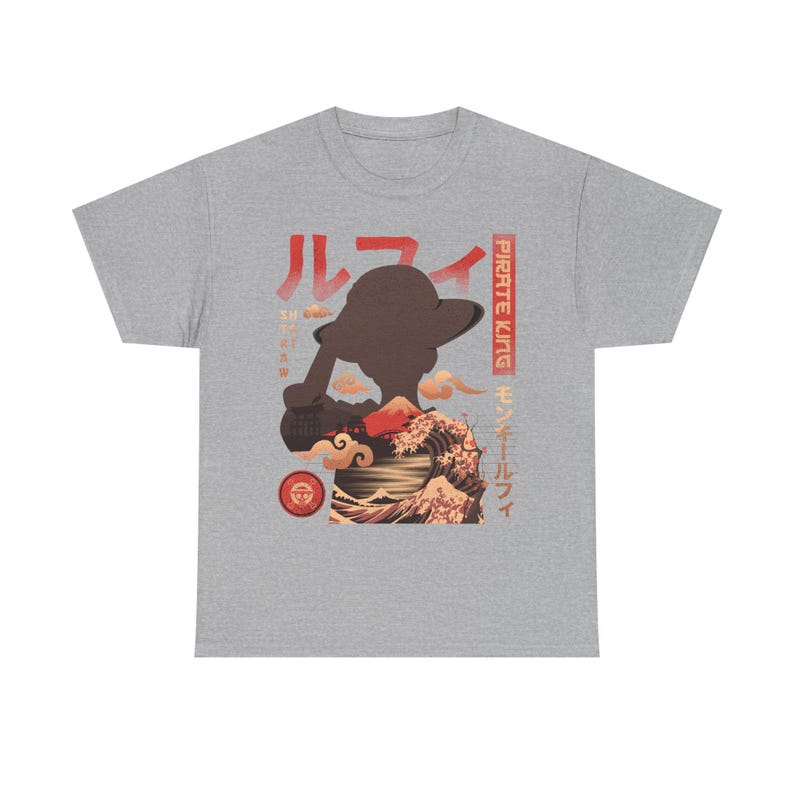 Pirate King Luffy Anime Shirt, Straw Hat Pirates Monkey D Luffy One Piece Manga Shirt, Mugiwara, Sanji, Zoro Japanese Anime Tee Sport Grey