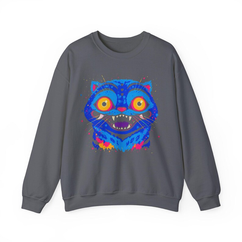Tiger Derpy Kpop Demon Hunters Sweatshirt, Huntrix K-Pop Cat Demon Hunter Sweater, KPDH Tiger and Bird, Jinu KDH, Sussie Magpie, Rumi Gift Charcoal