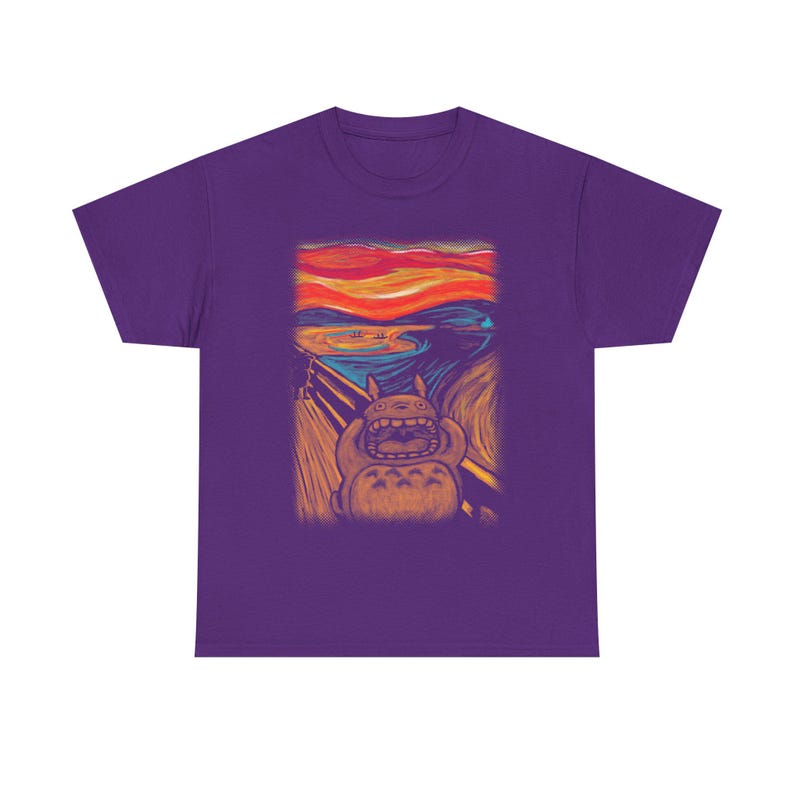 Totoro Edvard Munch The Scream Shirt, My Neighbor Totoro TShirt, Vintage Studio Ghibli T Shirt, Hayao Miyazaki Tee, Anime Christmas Gift Purple