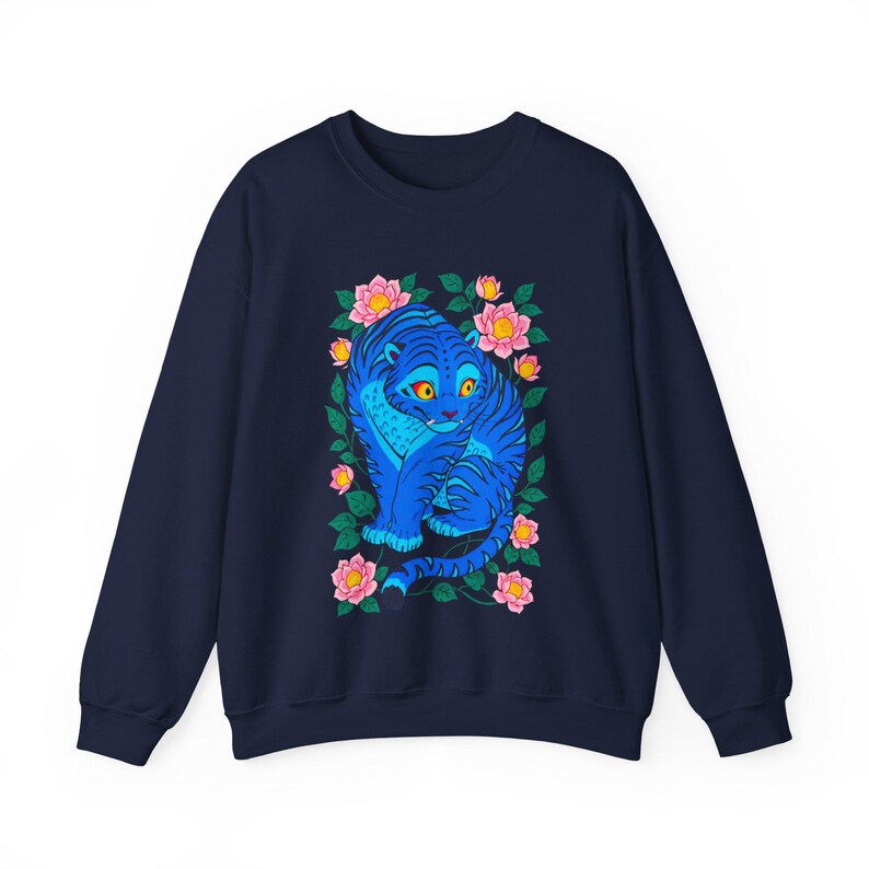 Kpop Demon Hunters Sweatshirt, Tiger Derpy Sweater, K Pop Huntrix Cat Demon Hunter Gift, Tiger and Bird Sweatshirts, Sussie Magpie Rumi KPDH Navy